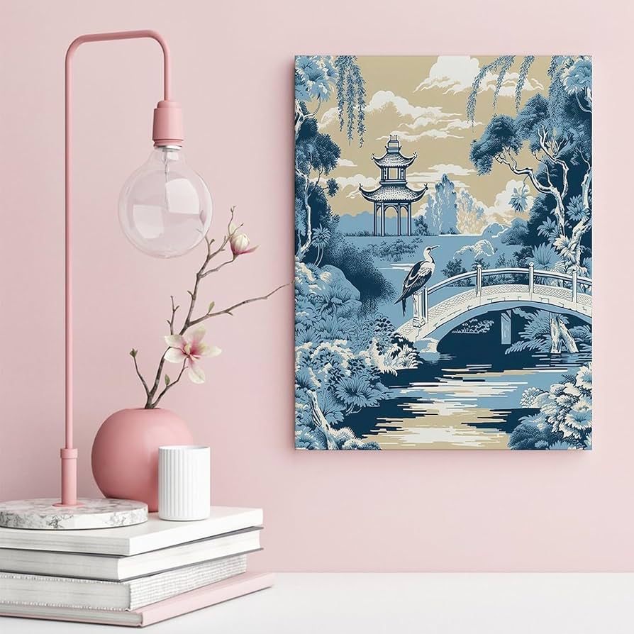 Amazon.com: Wall Art Canvas 12x16in,Chinoiserie Blue And